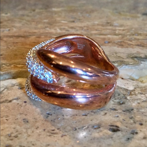 Bronzo Italia Pave Crystal Interlocking Ring Italy - Picture 5 of 5